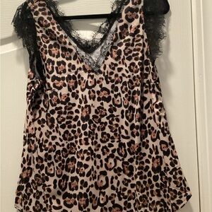 Leopard Print Lace Trim Top NWOT
